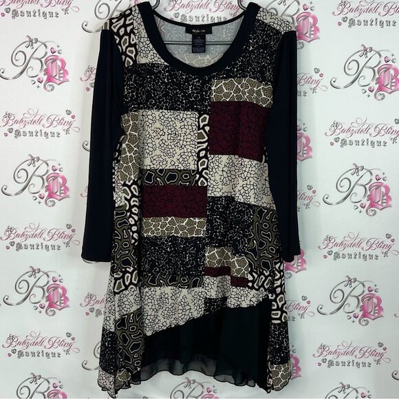 Style & Co. Dress ruffle frilly hem animal print Black and Red Patchwork Tunic - Picture 1 of 7